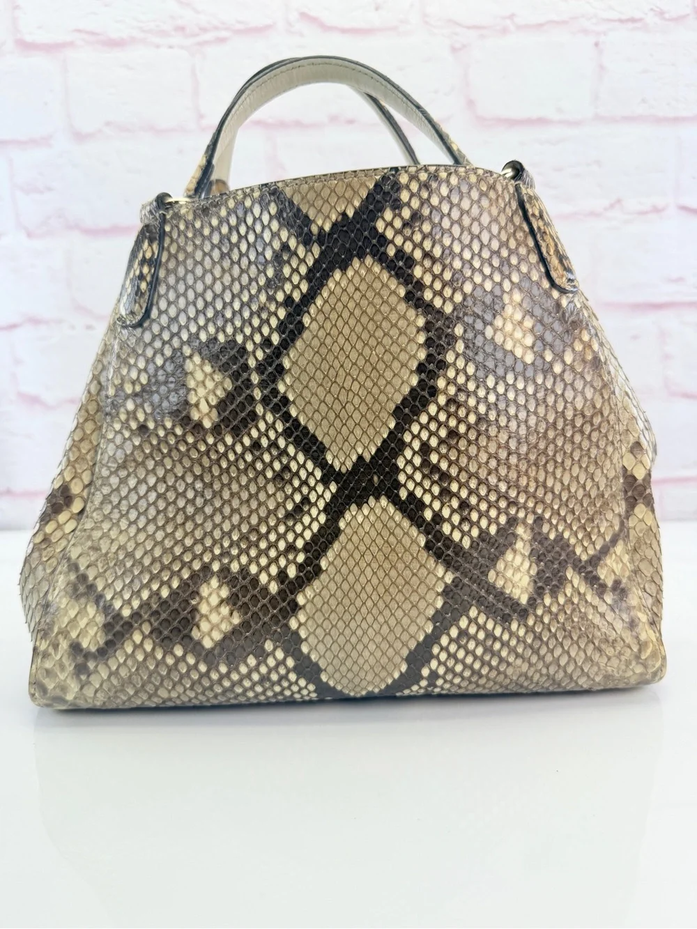 Gucci Rare SoHo Python-Print Top Handle Tote in Beige and Brown